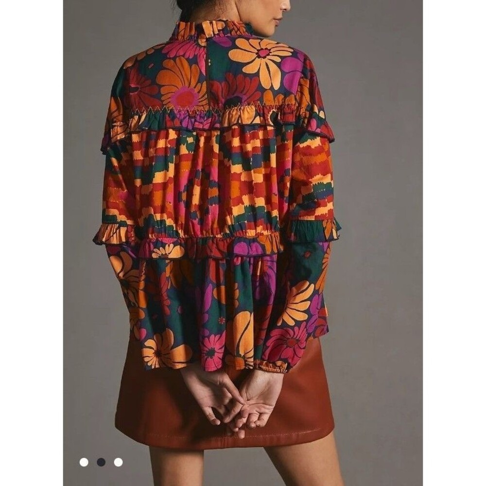 Farm Rio X Anthropologie Tiered Blouse SizeLarge - Picture 2 of 11